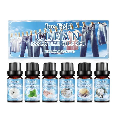 Set de Aceites Esenciales Jue-Fish para Difusor y Humidificador, Kit de Aromaterapia de 60ml con Fragancias de Lino, Menta, Jazmín y Cedro para Ambiente en el Hogar