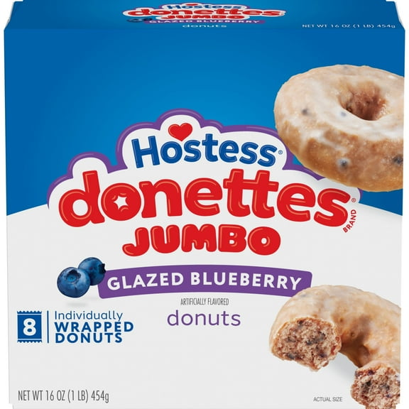 Hostess Jumbo Donettes Blueberry Glazed Donuts, Artificially Flavored, 16 oz Box