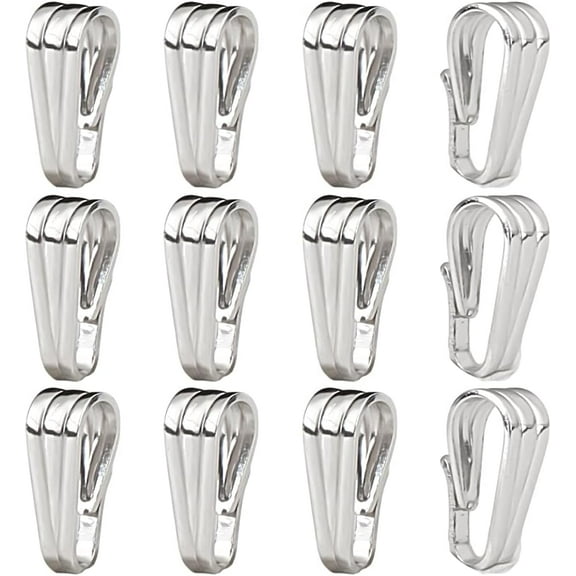 12pcs 925 Sterling Silver Solid Snap-on Bail Pendant Connectors Bails for Necklace Jewelry Accessories Pinch Bails for Jewelry Making Pendant Clasp DIY