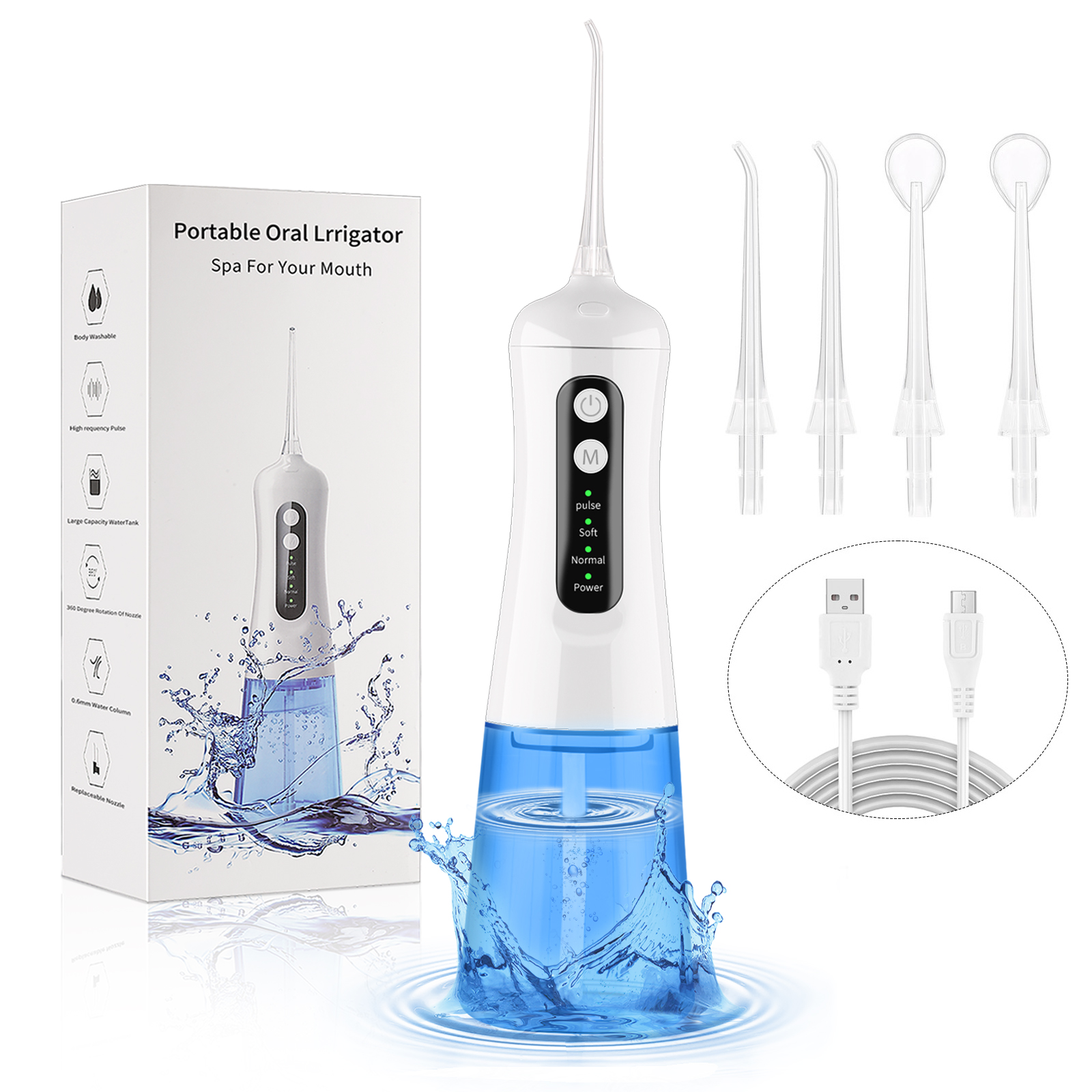 Professional Cordless Water Flosser,300ML Portable and Rechargeable IPX7 Waterproof 4 Modes Water Flosser with Cleanable Water Tank for Home and Travel, Braces & Bridges Care