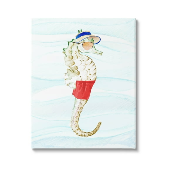 Stupell Lifeguard Seahorse Funny Nautical Landscape Painting Gallery Wrapped Canvas Print Wall Art