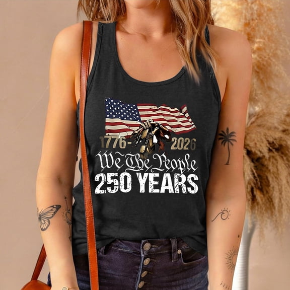 Stralyhd 250 Anniversary Usa Tank Tops for Women American Flag Shirt 250th Anniversary Usa Flag Tank Tops Sleeveless Scoop Neck 1776-2026 Shirts Black XXL