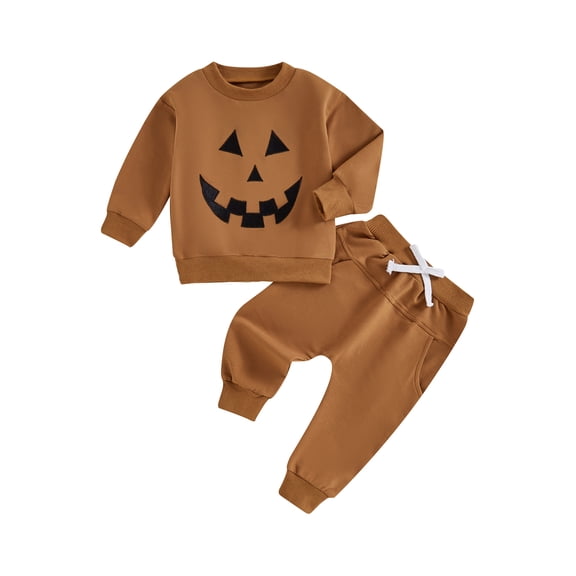 Hirigin Toddler Baby Boys Halloween Outfits Pumpkin Face Embroidery Sweatshirts Long Pants 0 6 12 18 Months 2T 3T Fall Winter Clothes Set