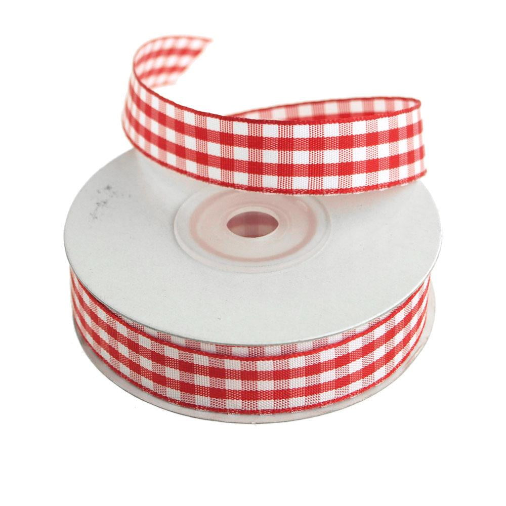 Gingham Christmas Ribbon, 5/8Inch, 15 Yards, Red
