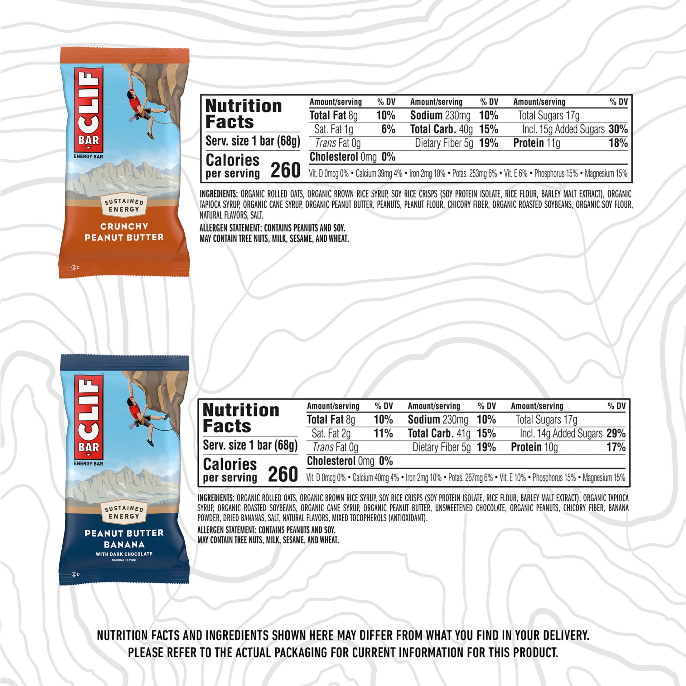 CLIF BAR Energy Protein Bars, Peanut Butter Variety Pack, 2 Flavors, 16ct