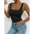 thumbnail image 2 of Women'S Summer Sleeveless Square Neck Tank Top Ruched Slim Fit Basic Vest Tops Black S, 2 of 6
