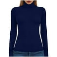 thumbnail image 4 of idosla Women's Turtleneck Long Sleeve Shirts Fall Fashion Basic Thermal Underwear Tops Winter Clothes 2025 (Navy, XL), 4 of 6