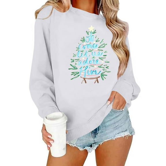 Women's Christmas Sweatshirts Merry Xmas Graphic Printed Sweaters Long Sleeve Crew Neck Blouses Casual Happy Holiday Shirts Pullover Top