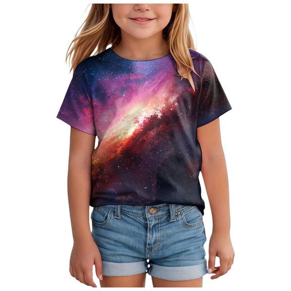 Hessimy Boys Short Sleeve Shirts Kids Summer Crew neck Tops Basic tees(Light Purple,6-7 Years)