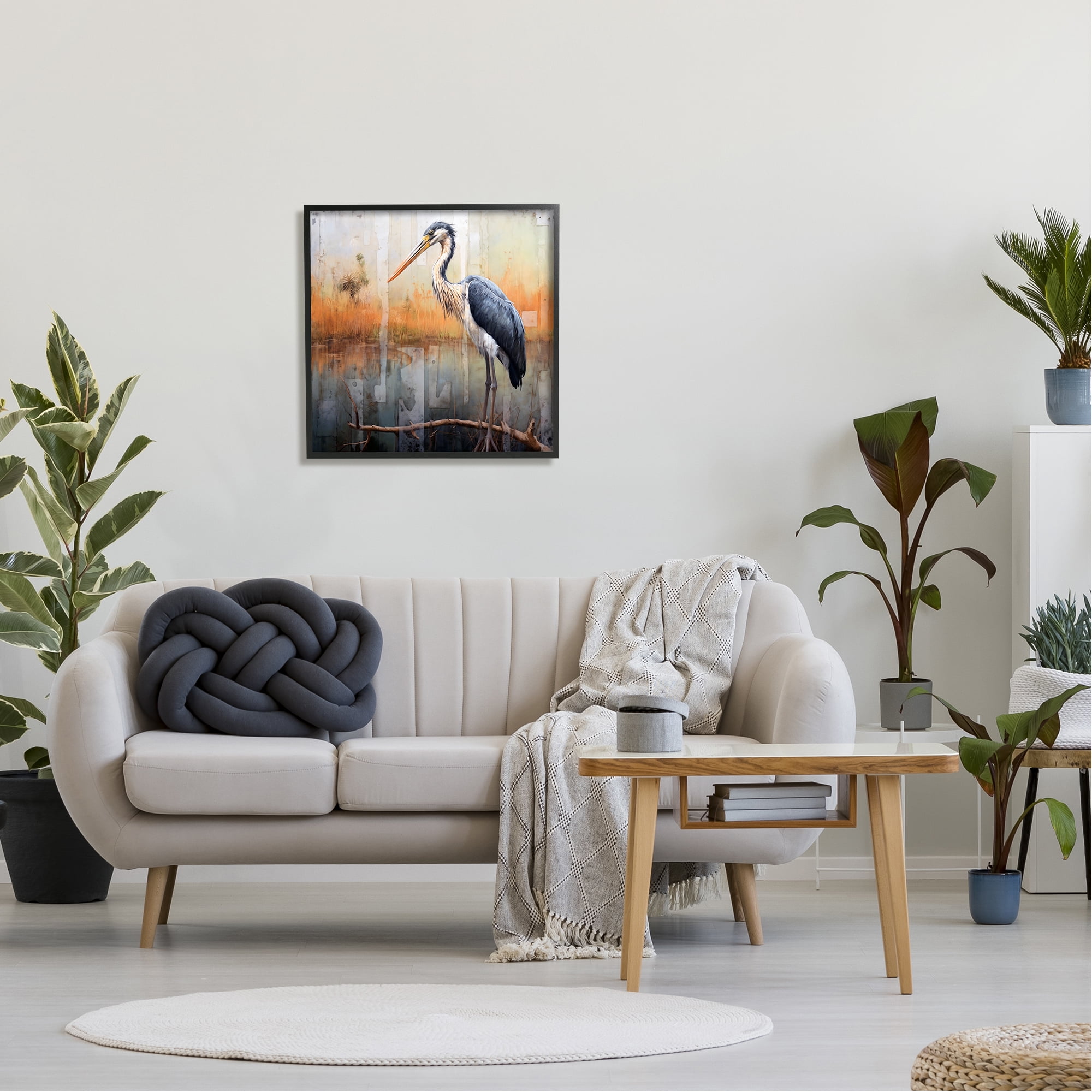 Stupell Industries Heron Bird Abstraction Animals & Insects Painting Black Framed Art Print Wall Art, 24 x 24
