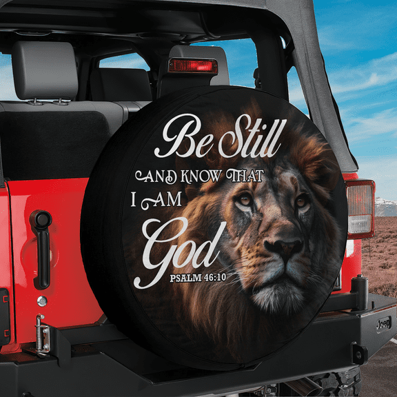 Lotusprinthandmade Lion of Judah Be Still and Know That I am God Spare Tire Cover Without Backup Camera Hole 6 Sizes (27 in.)