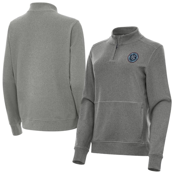 Women's-Antigua Heather Charcoal New York City FC Fleece Crush Quarter-Zip Pullover