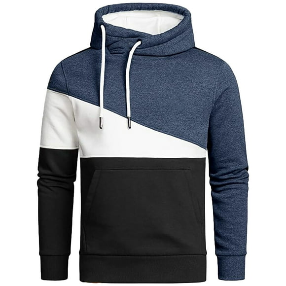 Hoodies For Men Trendy Men's Pocket Casual Long Sleeve Hoodie Patchwork Tops Sweatshirts Navy L JE