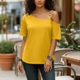 thumbnail image 4 of Women's Short Sleeve Tunic Tops One Shoulder Tops Sexy Cold Shoulder Shirts Summer Short Sleeve T-Shirts Vacation Loose Casual Tees, 4 of 6
