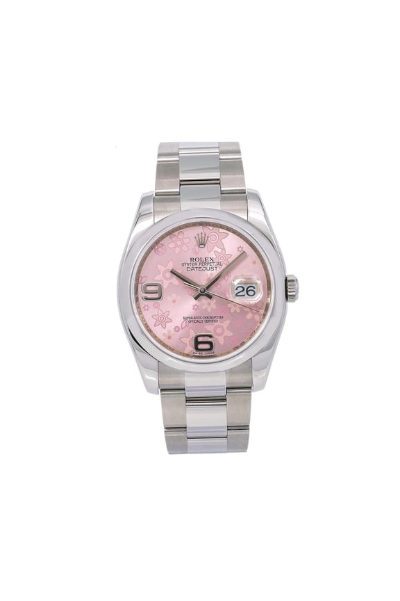 Pre-Owned Rolex Datejust 36MM 116200 Pink Floral Arabic Dial Smooth Bezel Stainless Steel Oyster Bracelet