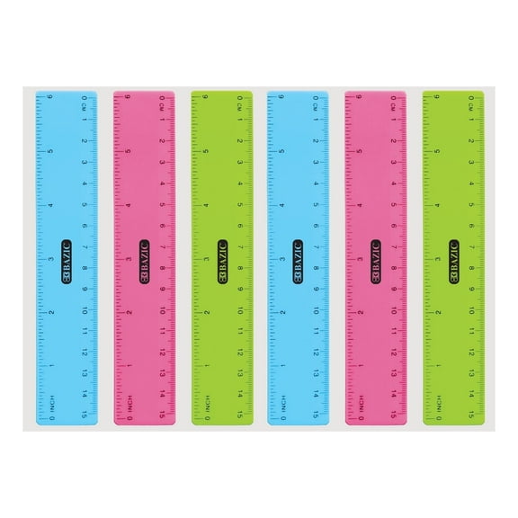 BAZIC Plastic Ruler 6" (15cm), Inches Centimeter Measuring Rulers (3/Pack), 2-Packs
