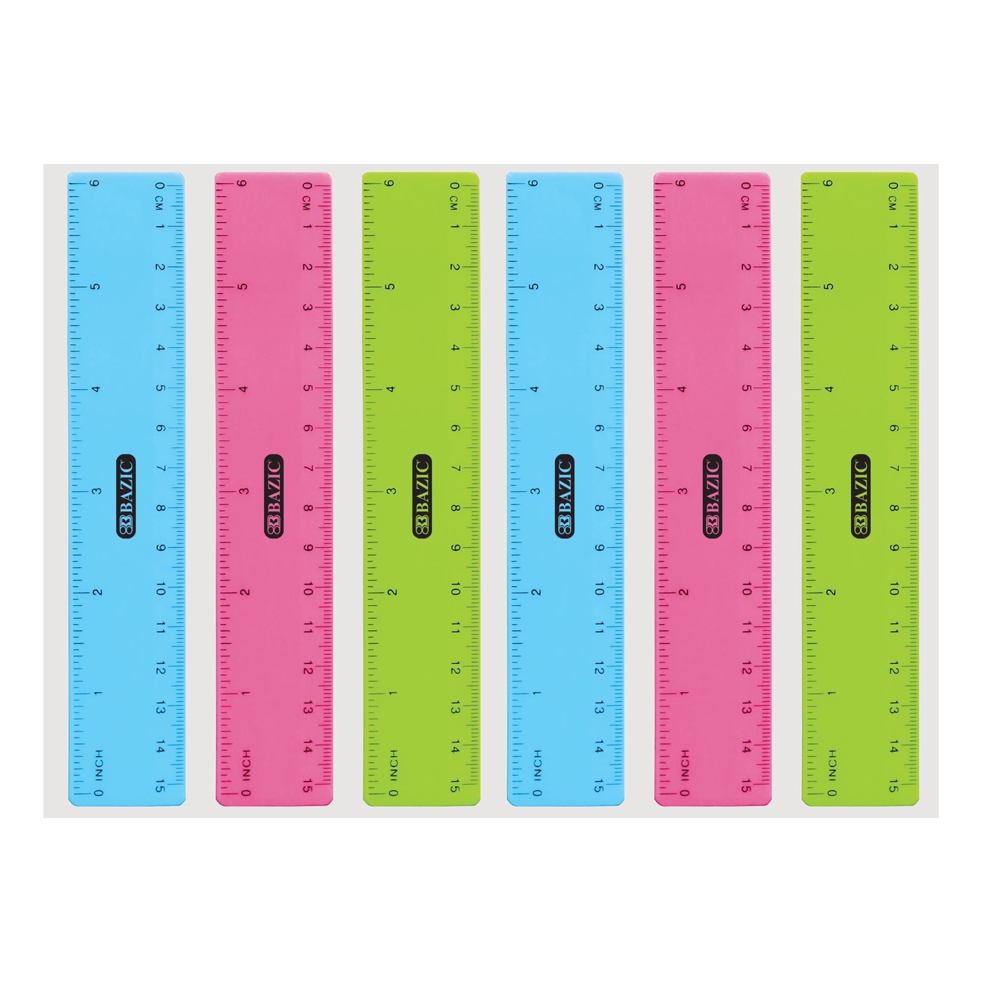 BAZIC Plastic Ruler 6" (15cm), Inches Centimeter Measuring Rulers (3/Pack), 2-Packs