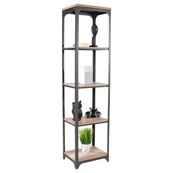 Librero y Repisa FRATELLO MUEBLES en Estilo Industrial Organizador de 4 Secciones Estructura de Metal Acabado en Nogal