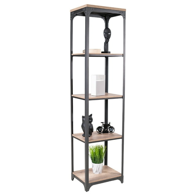 Librero y Repisa FRATELLO MUEBLES en Estilo Industrial Organizador de 4 Secciones Estructura de Metal Acabado en Nogal