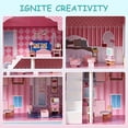 thumbnail image 3 of Wooden Dollhouse, DIY Doll House Kids Playhouse 3 Tier with Window Roof Furniture for Imaginative Play Ages 3+, 3 of 7