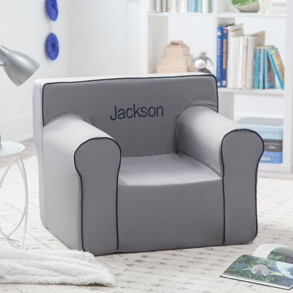 Here and There Personalized Kids Chair Gray Canvas