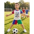 thumbnail image 4 of BemeyourBBs Kids Toddler Baby Boys Football Outfit Infant Baby Boy Summer Clothes Football It's In My DNA Letter Print Short Sleeve T Shirt Elastic Waist Shorts 2 Piece Set, 4 of 9