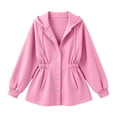 thumbnail image 6 of Ghalytn Women's Fleece Lined Hooded Jacket Waist Cinched Coat Zip and Snap Button Front Long Sleeve Outerwear with Pockets, 6 of 7