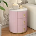 thumbnail image 2 of Velvet Nightstand, 3 Drawer Round Bedside Table with Marble Top, Metal Handles, Fully Assembled Except Handles, Bedroom Storage Furniture, Pink, 2 of 7