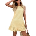 thumbnail image 2 of Women'S Striped Print Sleeveless Ruffle Tunic Dress Summer Swing Flowy Mini Dresses Yellow M, 2 of 8