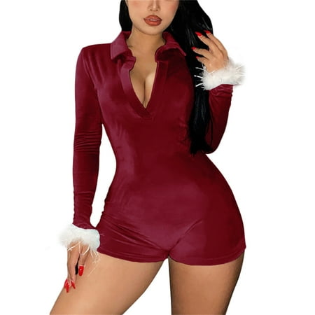 

Gwiyeopda Women Bodycon Short Jumpsuit Buttons Lapel Romper Bodysuit Playsuit Overall