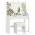 thumbnail image 6 of Ktaxon Lighted Makeup Vanity, White Vanity Table Set with 2 Drawer and Charging Station, Femal Gift, 6 of 11