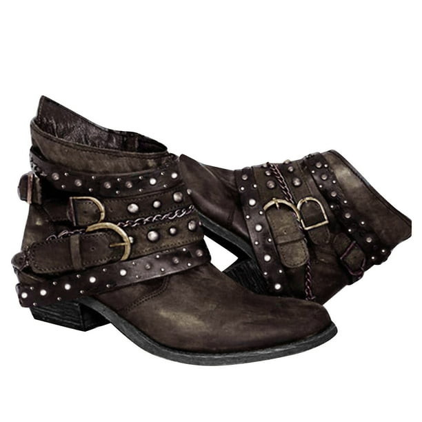NECHOLOGY Botas Mujer Adulto Femenino Zapatos Botines mujer Zapatos de transpirables cortos Retro altos, botas gruesas de tacón para mujer, botas con cremallera para mujer (Brown, 8.5)