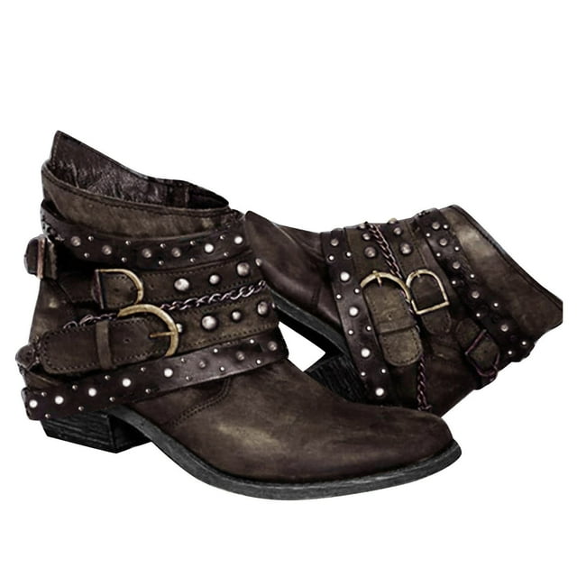 Bottines Tendance pour Femmes Sans Talon Talons Bas Talons Élégants Fermeture Éclair Haute Talon Épais Plateforme Mode Rétro Chaussures Courtes à Lacets pour Femmes Talons