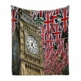 thumbnail image 1 of Union Jack Soft Flannel Fleece Throw Blanket, UK Flags Background Big Ben Celebrations Loyalty, Cozy Plush for Indoor and Outdoor Use, 60" x 80", Pale Coffee Red, by Ambesonne, 1 of 6