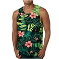 thumbnail image 5 of Chiccall Mens Hawaiian Floral Tank Tops Summer Beach Tropical Graphic Tees Crew Neck Sleeveless Tops Army Green XL, 5 of 5