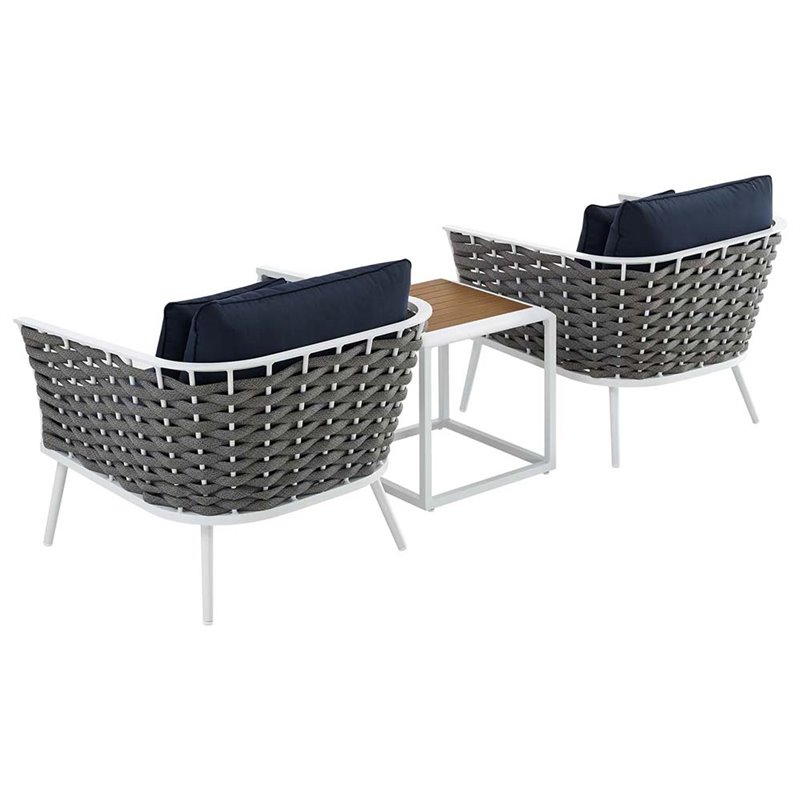 Modway Stance 3-Piece Aluminum & Fabric Patio Set in White and Navy - image 5 of 10
