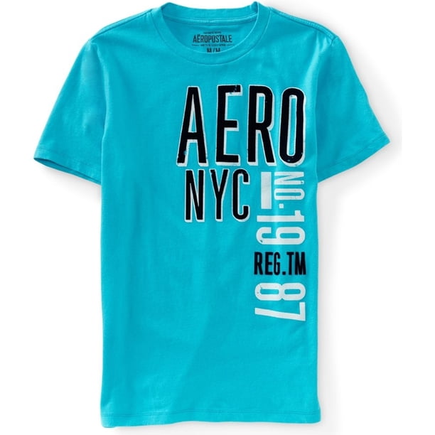 Aeropostale - Camiseta gráfica para hombre con letras de fieltro Aero Nyc, azul, mediana Aeropostale Camiseta gráfica