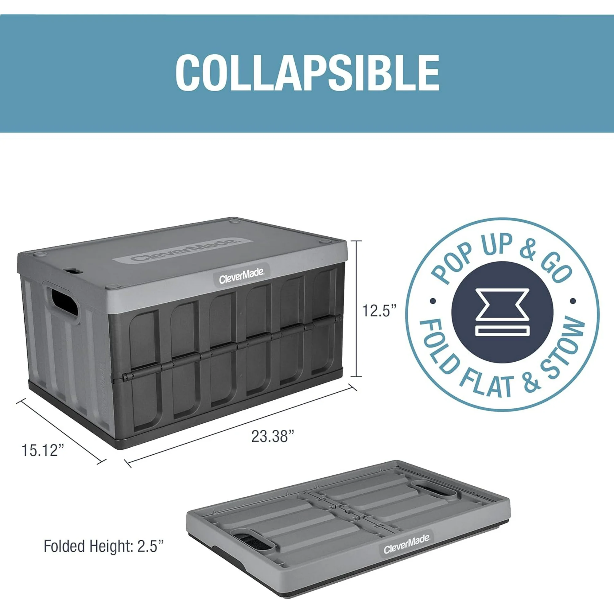 CleverMade Stackable Collapsible Storage Bin with Lids, 16 gal, Stone, 1 Pack
