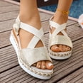 thumbnail image 2 of Rokment Women's Platform Wedge Sandals Beach Stylish Casual Leather Elastic Ankle Strap Espadrilles Chunky Heeled Slingback Dressy Summer Shoes Comfortable Gold Size 8.5, 2 of 4