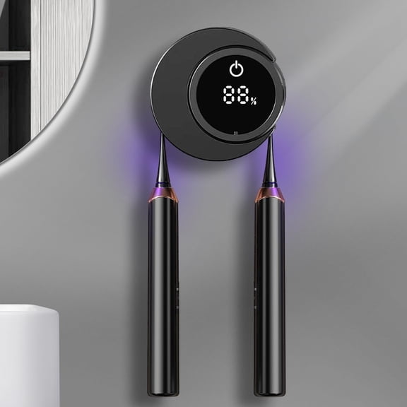 Smart Toothbrush Holder & Cleaner Box – UV Sterilizer Case with 2 Slots for Electric/Manual Toothbrushes, Portable Travel Home Storage, No Drilling Required (Black)