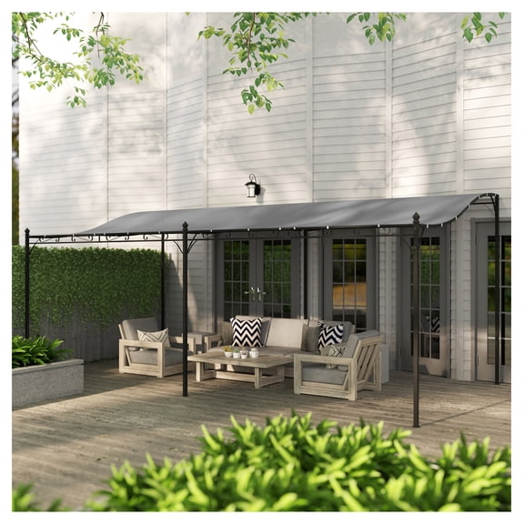 10x20 Outdoor Pergola Canopy, Metal Patio Cover with Drainage, Dark Gray