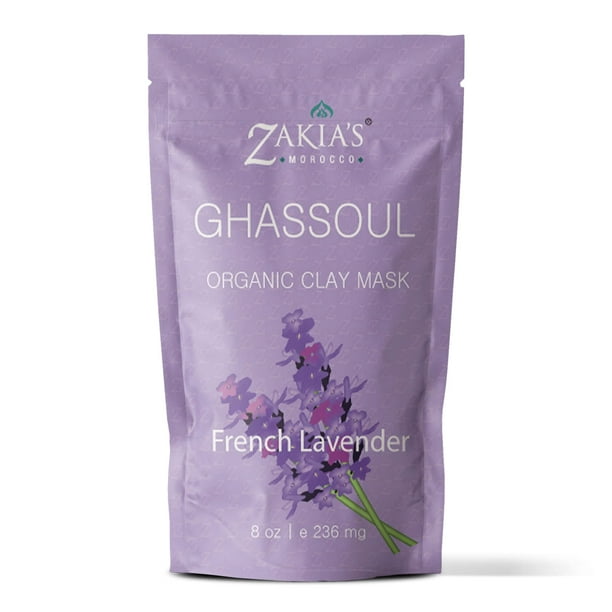 Máscara de arcilla Rhassoul marroquí de Zakia (lavanda) - Máscara orgánica para rostro y cuerpo - Máscara de barro antienvejecimiento cura la piel seca y grasa, acné, eccema y psoriasis - 8 oz
