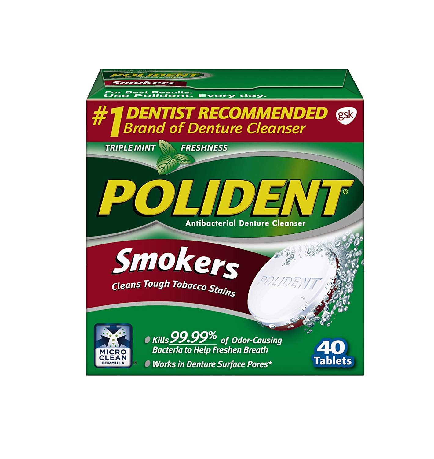 Polident Smokers Antibacterial Denture Cleanser Effervescent Tablets
