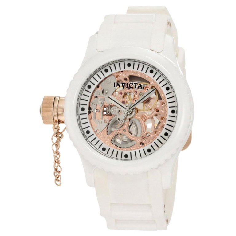 Invicta Women's 1827 Russian Diver Lefty White Ceramic Rose Gold