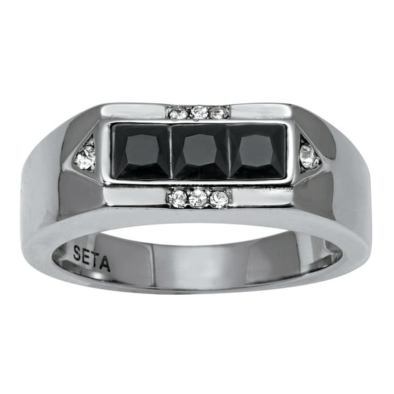 PalmBeach Jewelry Men's Black Glass with Crystal Accents Stainless Steel Ring