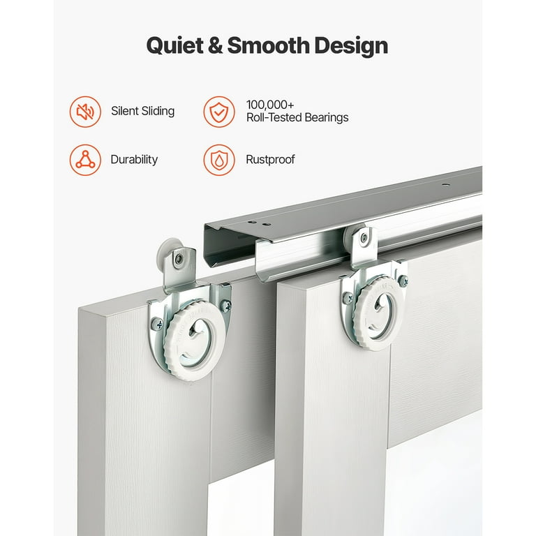 KFFKFF Sliding Closet Door, 72" (Double 37") x 80", Frosted Glass Bypass Doors with Hardware Kit & Floor Guide, Durable Wood and MDF Panels with Water-Resistant PVC Coating for Bedrooms and Closets