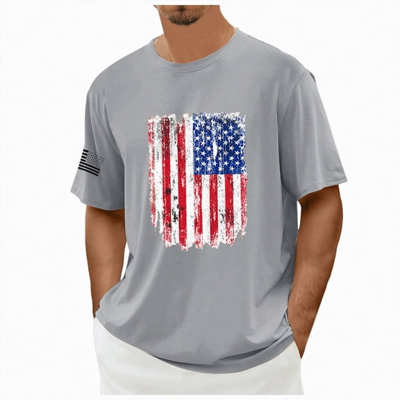 NIEWTR Men's USA American Flag Patriotic 4Th of July T-Shirt Big and Tall T Shirts(A01-Grey,2XL)