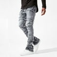 thumbnail image 4 of Mens Jeans Regular Fit Stretch Stacked Ripped Patch Denim Pants Streetwear Solid Color Trousers Fall Travel Long Jeans with Pocket, 4 of 7