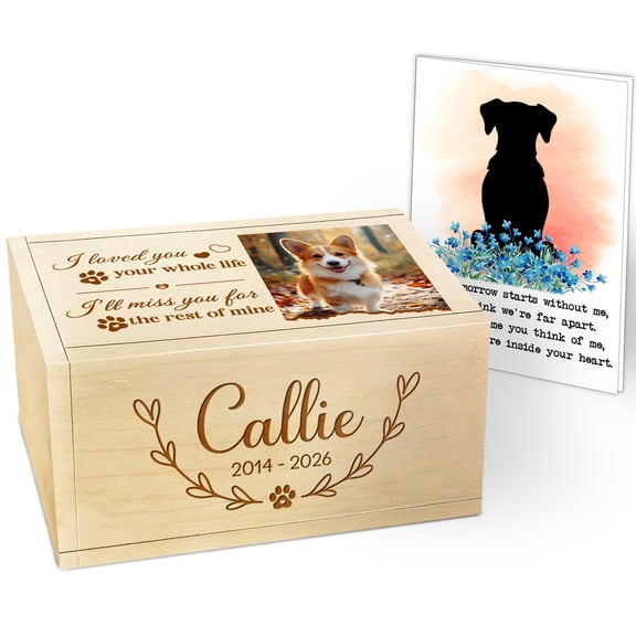 Personalized Wooden Dog Urn with Photo, “I Love You Your Whole Life, I Will Miss You The Rest Of Mine” Pet Memorial Box, Small Rectangular Cremation Urn for Dogs