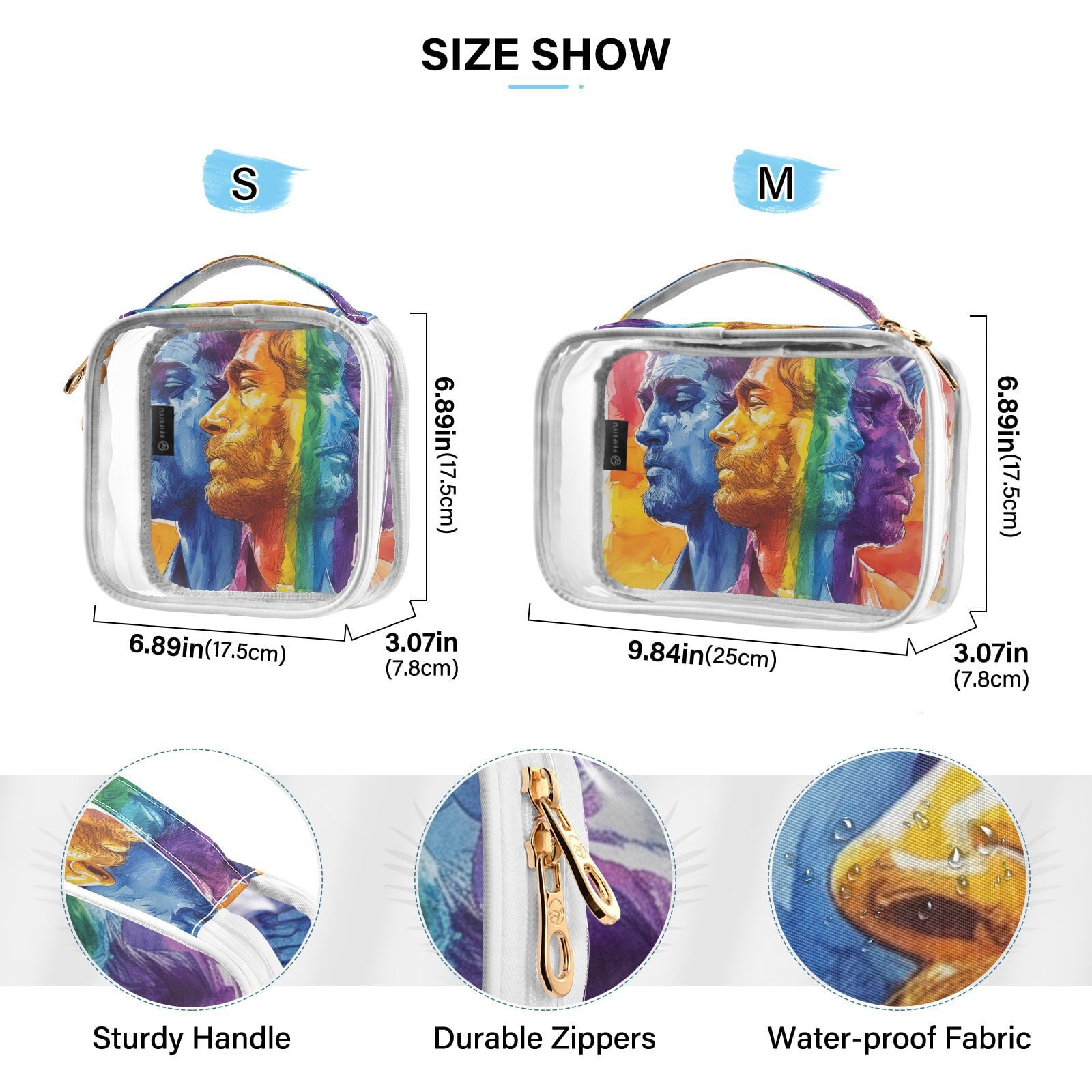 Clear Makeup Bags with Handle Large Opening 2 Pack Set Toiletry Bag Quart Size Bag, for Women Man Traveling Travel Essentials, Toiletries and Other. Pride Face